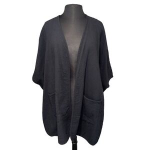 NEW Focus Casual Life Open Cardigan Waffle One Size Pockets Pre‎ Shrunk Black